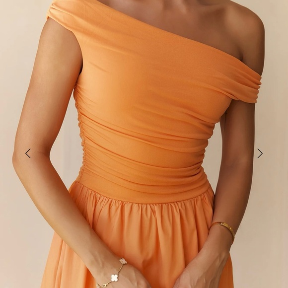 Hello Molly Orange Ruched Off the Shoulder Maxi Dress - Picture 2 of 10